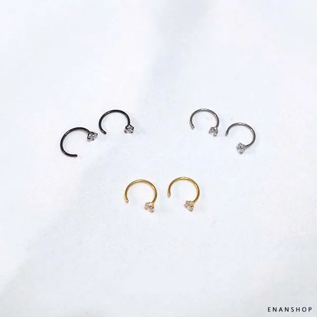 【ENANSHOP 惡南宅急店】鈦鋼白鑽C圈耳環2入組 不生鏽 抗過敏 可戴著洗澡 韓國個性 耳環 耳骨釘
