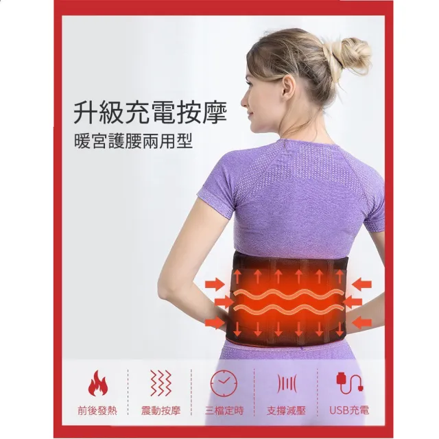 【Smart bearing 智慧魔力】旗艦款遠紅外充電式 熱敷震動按摩 無線彈力鬆緊護腰帶(電熱毯/電暖器)