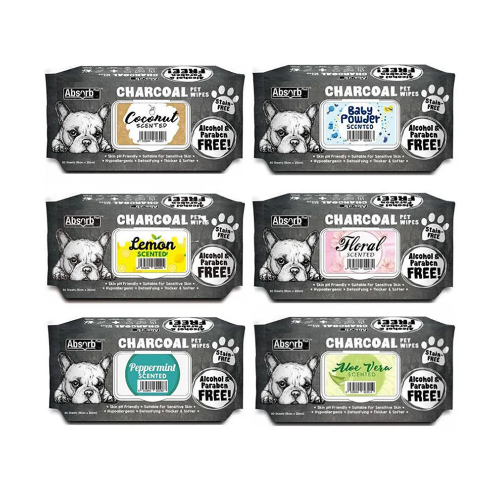 【Absorb Plus】寵物活性碳濕紙巾80抽*12包-六種味道(不含酒精防腐劑/寵物清潔/貓狗適用)