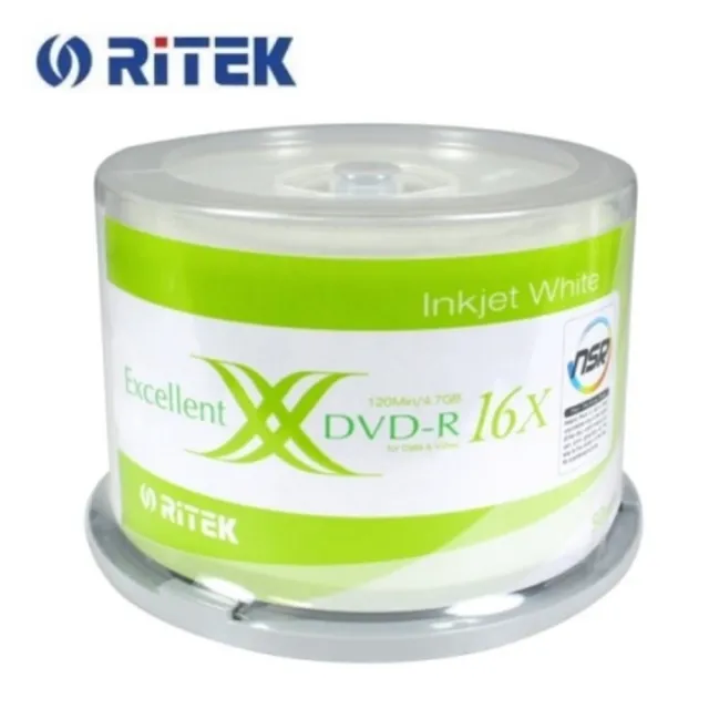 【RiDATA 錸德】錸德 Ritek X版 16X DVD-R 4.7GB 白色滿版可印片/3760dpi 桶裝-100片