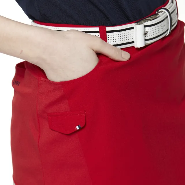 【Lynx Golf】korea 女款織帶設計線條搭配休閒短裙(紅色)