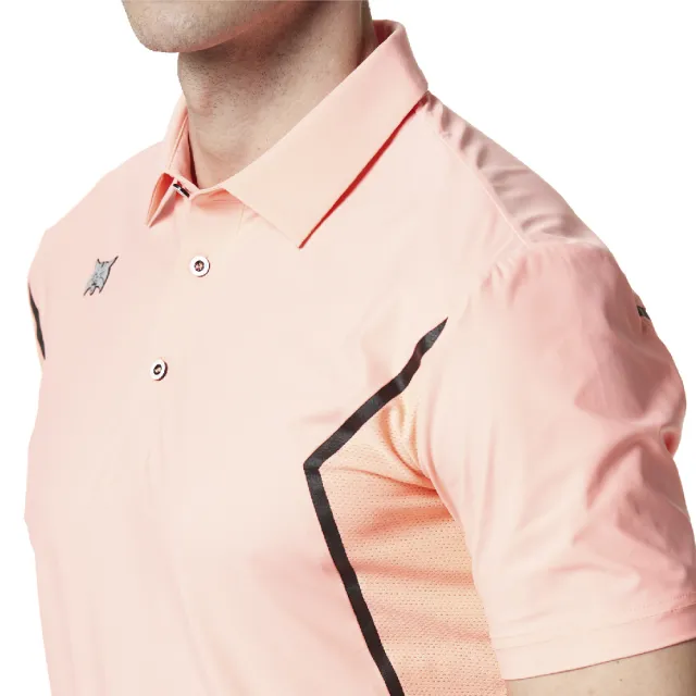 【Lynx Golf】korea 男款山貓網布剪裁設計短袖POLO衫/高爾夫球衫(珊瑚粉色)