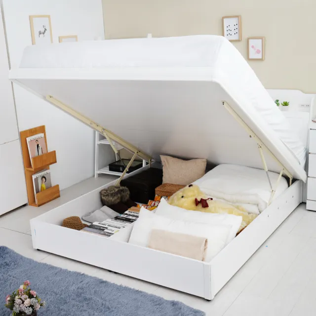 【YUDA 生活美學】英式小屋5件組掀床組+床頭箱+床頭櫃+吊衣架+衣櫃  3.5尺單人床組/床架組(掀床型床組)