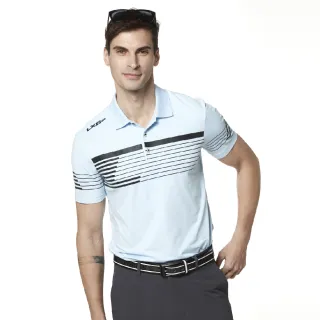 【Lynx Golf】korea 男款條紋交錯設計短袖POLO衫/高爾夫球衫(水藍色)