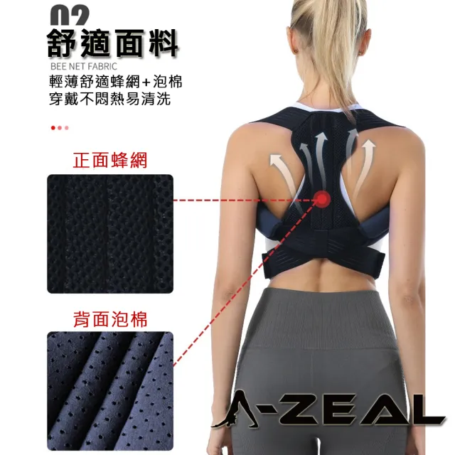 【A-ZEAL】龍骨支撐背部抬頭挺胸美姿帶(開肩展背/雙鋼板支撐/8字拉提-SP2017-1入-速達)