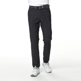 【Lynx Golf】korea 男款格紋類混紡紋路平口休閒長褲(黑色)