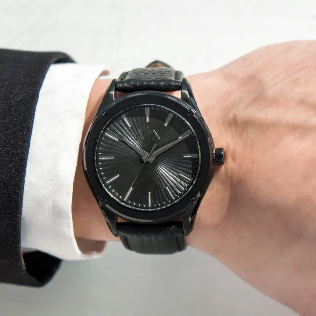 【Armani Exchange】公司貨 FITZ 型男工業風極簡皮革腕錶/黑錶(AX2805)