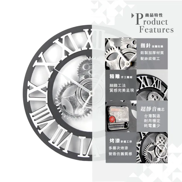 【iINDOORS 英倫家居】工業風設計時鐘(銀色齒輪40cm)