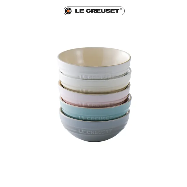【Le Creuset】瓷器悠然恬靜系列沙拉碗組15cm-5入(蛋白霜/貝殼粉/海洋之花/迷霧灰)