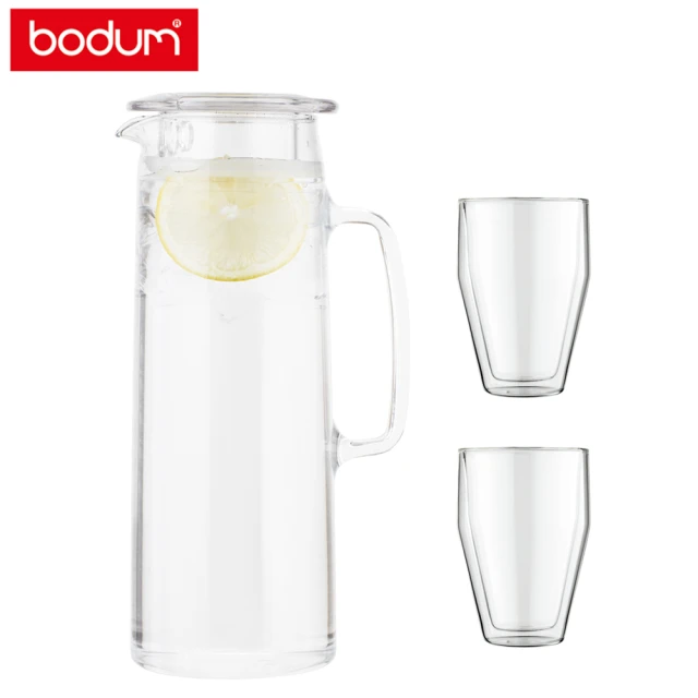 【Bodum】玻璃冷水瓶杯組-含濾網過濾器/透明上蓋-1200cc/350cc