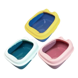 【有喵病】貓耳造型半罩式貓砂盆-大 / 3色可選 / 藍黃 / 抹茶綠 / 粉紅