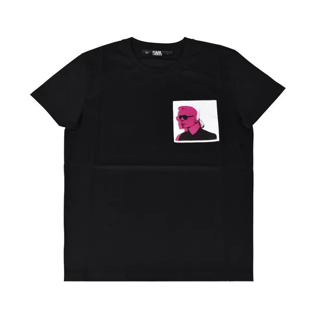 【KARL LAGERFELD 卡爾】KARL LAGERFELD卡爾·拉格斐造型印花口袋純棉短T(XS/S/M/黑)