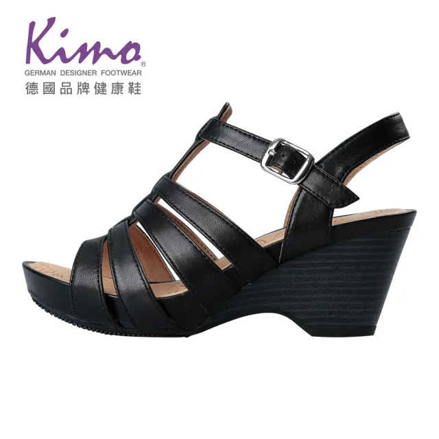 【Kimo】羅馬風情羊皮楔型涼鞋 女鞋(黑 KBJSF157023)