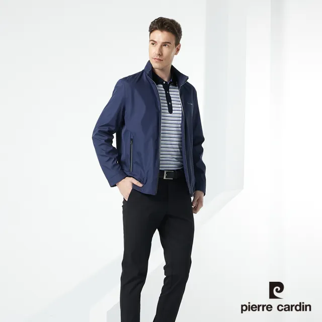 【pierre cardin 皮爾卡登】網路獨家 男款 防風暗紋立領夾克外套-丈青色(7215664-39)