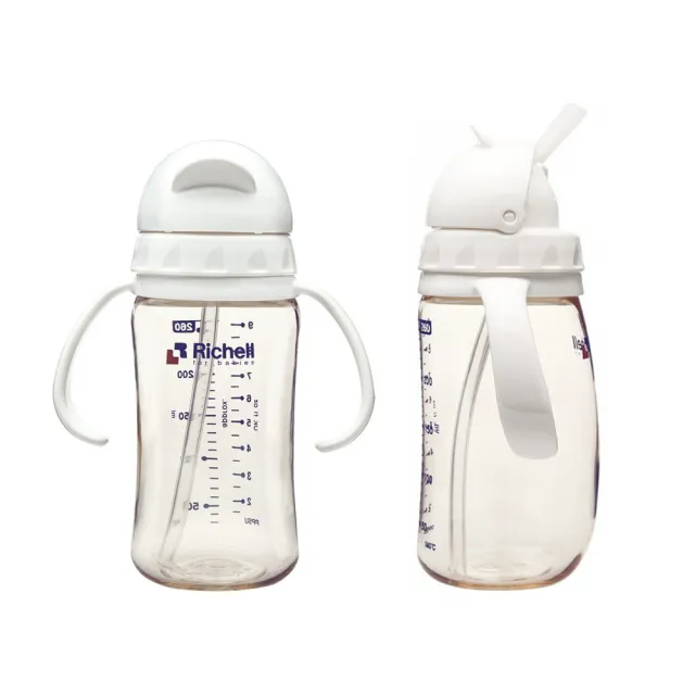 【Richell 利其爾】官方授權_ PPSU吸管哺乳瓶 320ML - 白(也可當水杯使用)