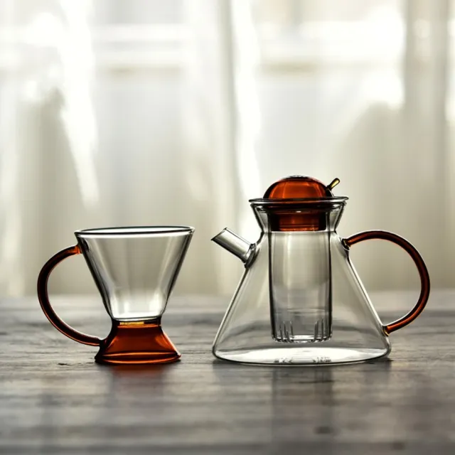 【KOTI 日安生活】簡約復古琥珀色耐熱玻璃壺泡茶壺(手沖咖啡壺下壺冷水壺)