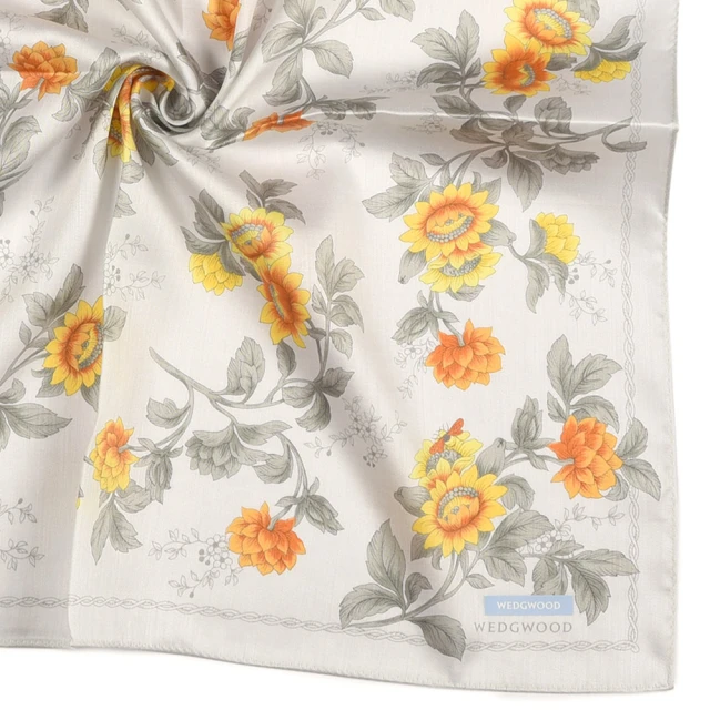 【WEDGWOOD】Yellow Tonquin向日葵花系列純綿帕巾領巾(灰色)