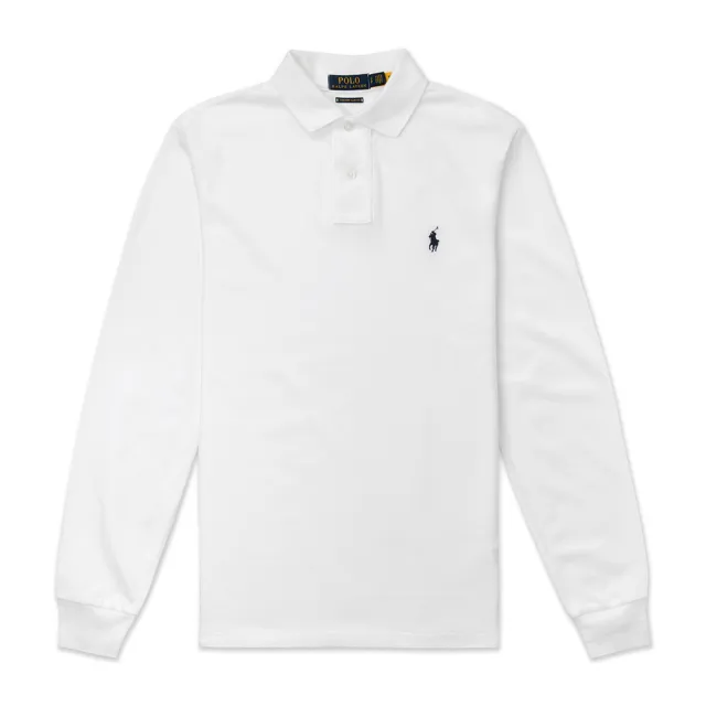 【RALPH LAUREN】Polo Ralph Lauren 年度熱銷刺繡小馬長袖POLO衫-白色(CUSTOM SLIM FIT 平輸品)