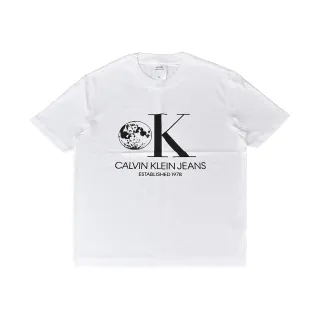【Calvin Klein 凱文克萊】CK Calvin Klein黑字飾月球印花LOGO短T(XS/S/白)