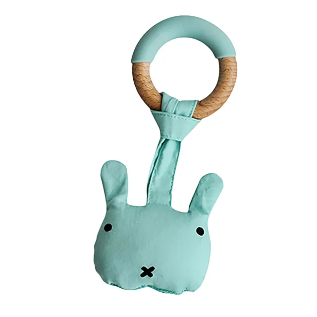 【kushies】LR 矽膠原木安撫布偶固齒玩具(粉藍小熊/粉紅小兔/粉綠小獅 - 年節特價)