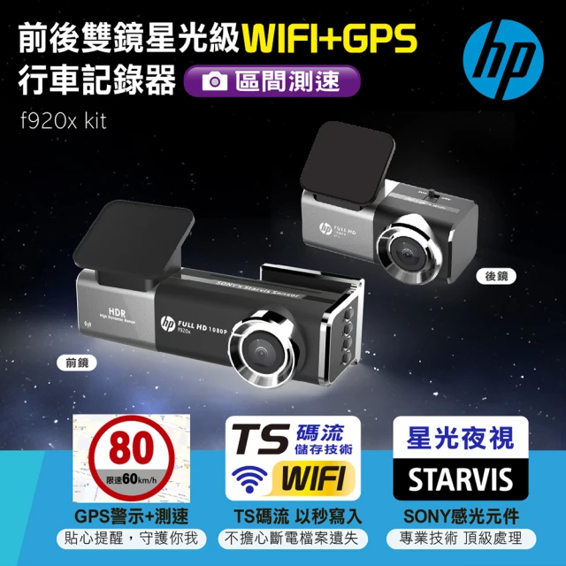 HP 惠普 前後雙鏡星光級WIFI+GPS行車記錄器 f920x kit