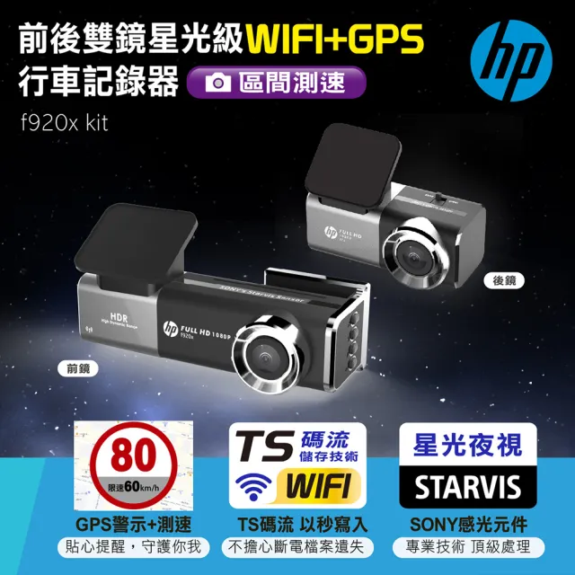 【HP 惠普】前後雙鏡星光級WIFI+GPS行車記錄器 f920x kit