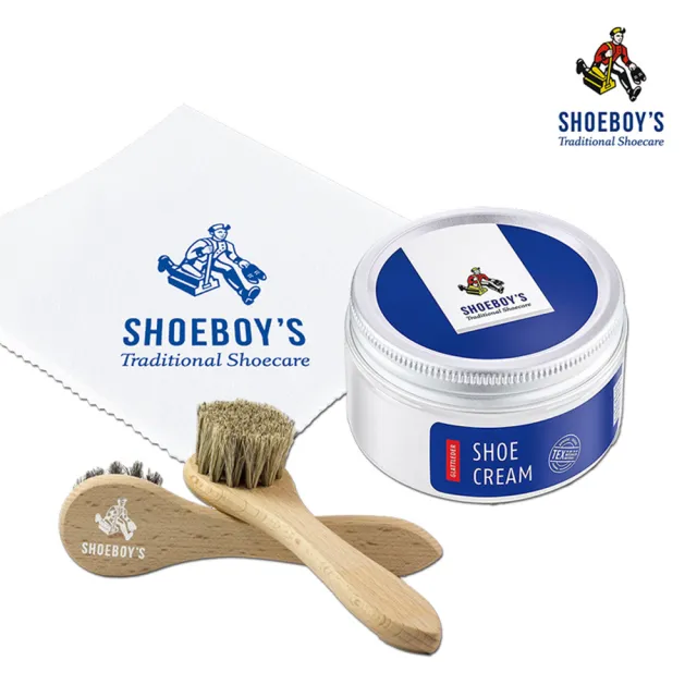 【SHOEBOY’S 休伯】鞋乳霜50ml+純棉擦拭布+保養應用刷(鞋乳 天然 皮鞋保養 柔嫩 補色)