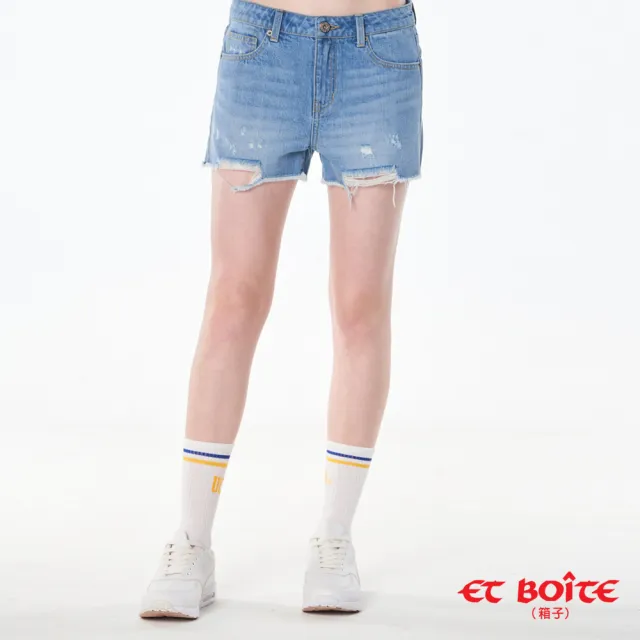 【BLUE WAY】女款 高腰 刷破 短褲- ET BOITE箱子（其他規格）