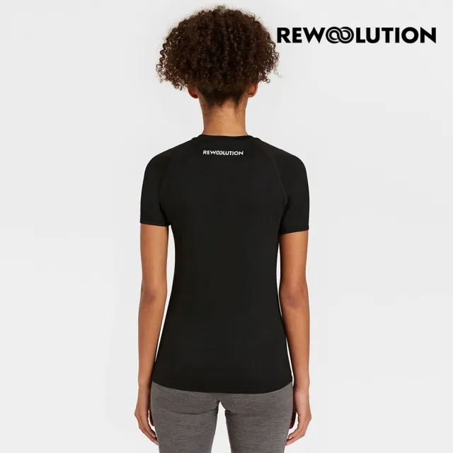 【Rewoolution】女ALI 190g短袖T恤(黑色)羊毛衣 T恤 登山必備 吸濕排汗(REEB1WC502)