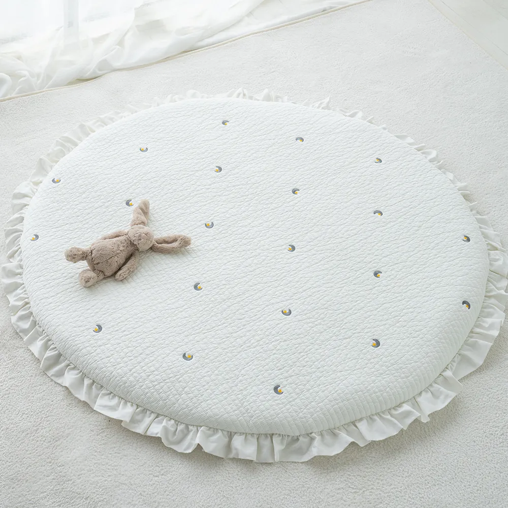 【Lolbaby】3D立體純棉圓形墊_刺繡款(星月白-嬰幼兒床墊)
