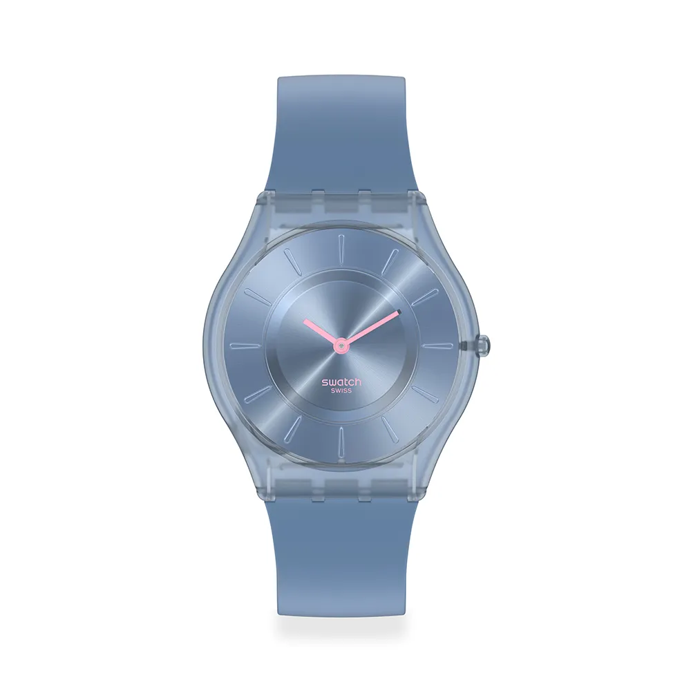 【SWATCH】SKIN超薄系列手錶DENIM BLUE牛仔藍 瑞士錶 錶(34mm)