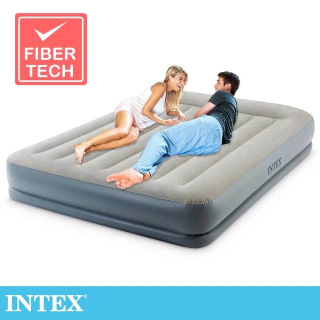 INTEX 舒適雙層內建電動幫浦fiber tech雙人加大充氣床墊-寬152cm-有頭枕(64117ED)