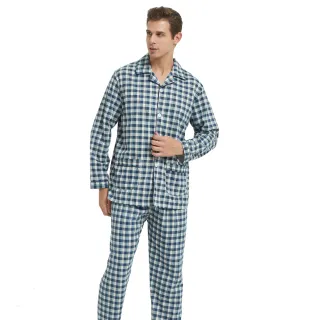 【蕾妮塔塔】蘇格藍紋 男性長袖兩件式睡衣(R08222-10藍)