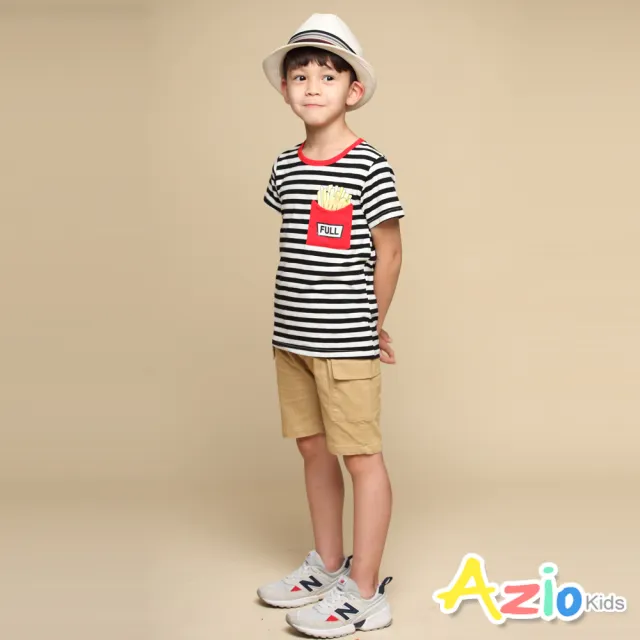 【Azio Kids 美國派】男童 短褲 兩側大口袋純色休閒短褲(卡其)