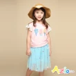 【Azio Kids 美國派】女童 短裙 大小星星印花蝴蝶結網紗短裙(藍)
