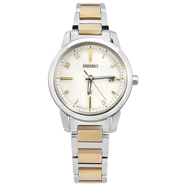 【SEIKO 精工】LUKIA 太陽能 電波錶 日期 鈦金屬手錶 銀白x鍍香檳金 28mm(1B35-0AN0KS.SSQV082J)