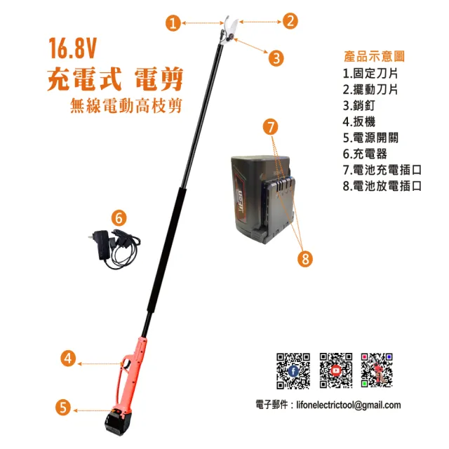 【立豐科技】2.5公分無線電動高枝剪｜剪枝｜3樓高│龍眼樹｜文旦芒果｜高樹枝(高樹修剪 / 不用爬樓梯)