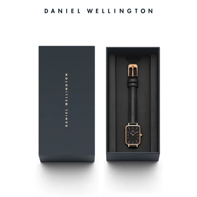 【Daniel Wellington】DW 手錶  Quadro Sheffield 20x26mm經典黑真皮皮革小方錶(兩色 DW00100435)