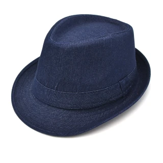 【AnnaSofia】防曬遮陽紳士帽爵士帽-率性單寧布 現貨(深藍系)