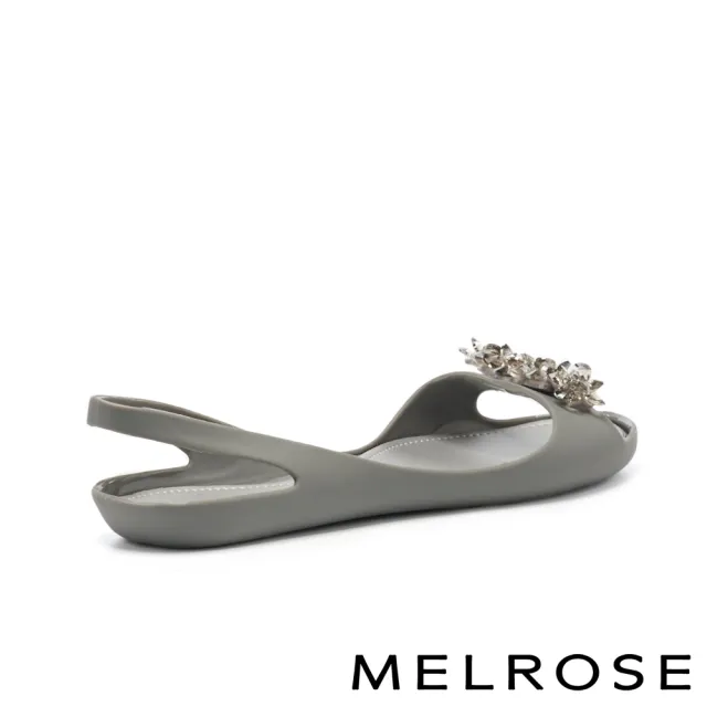 【MELROSE】質感水鑽後繫帶防水低跟涼鞋(灰)