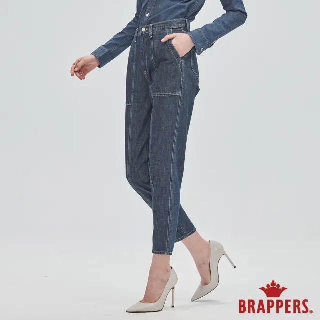 【BRAPPERS】女款 Boy Friend系列-高腰全棉九分褲(深藍)
