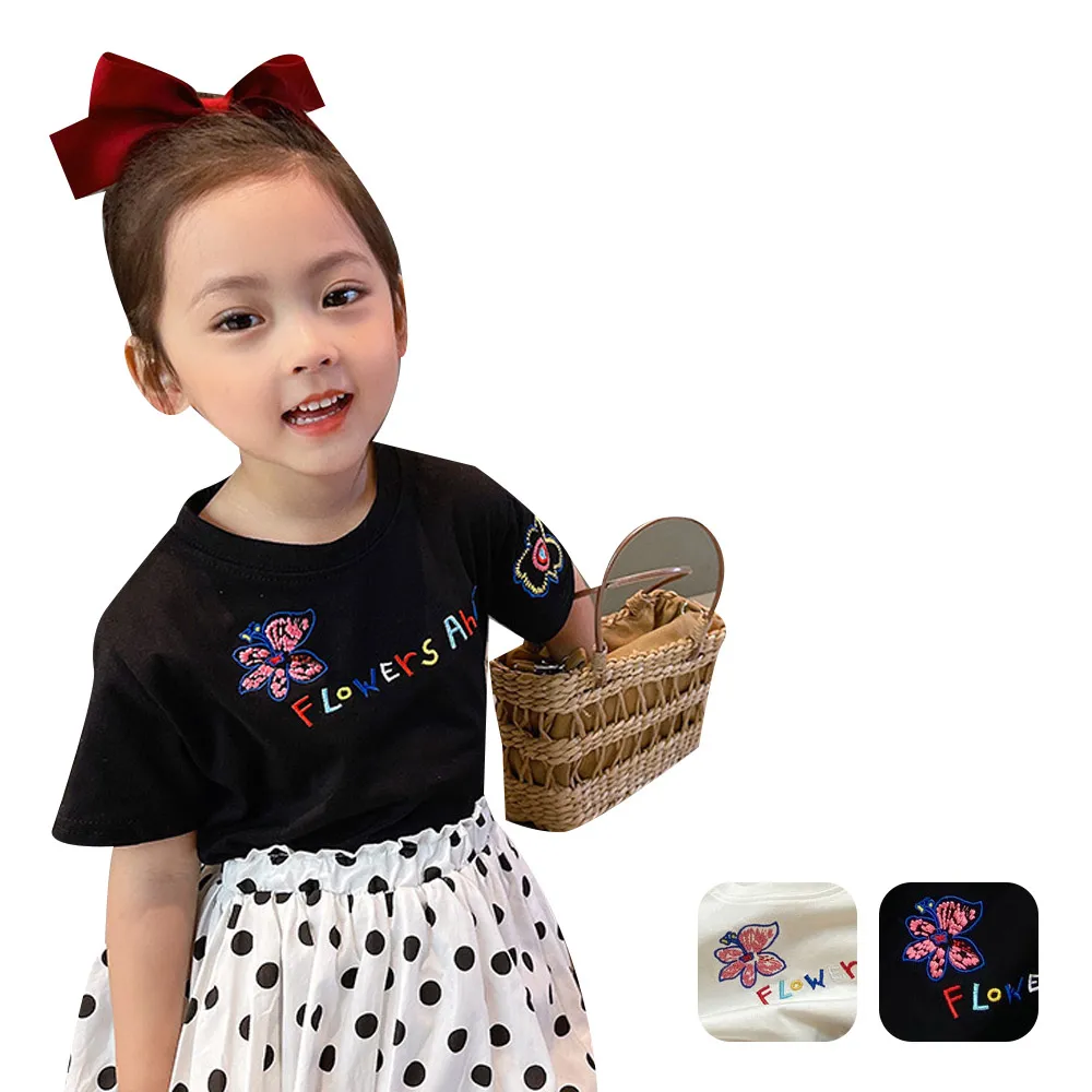 【Baby 童衣】女童短袖上衣 圓領刺繡寬鬆上衣 88701(共2色)