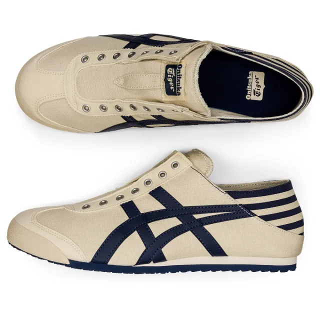 【Onitsuka Tiger】鬼塚虎 官方旗艦店 MEXICO 66 PARATY 休閒鞋/踩腳鞋/懶人鞋 白底藍邊(TH342N-0250)