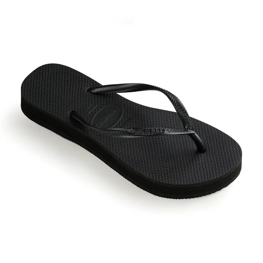 【havaianas 哈瓦仕】拖鞋 女鞋 夾腳拖 人字拖 巴西 Slim Flatform 黑 4144537-0090W(哈瓦士)