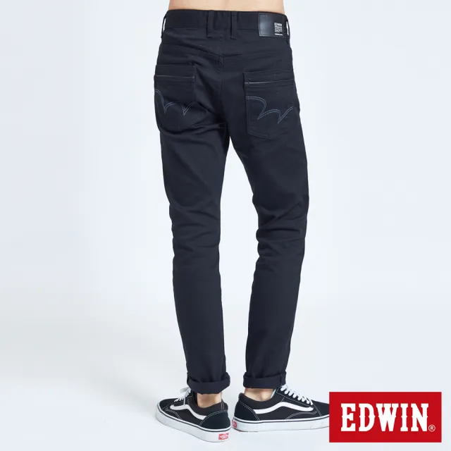 【EDWIN】男裝 EDGE皮邊雙袋窄管牛仔褲(黑色)