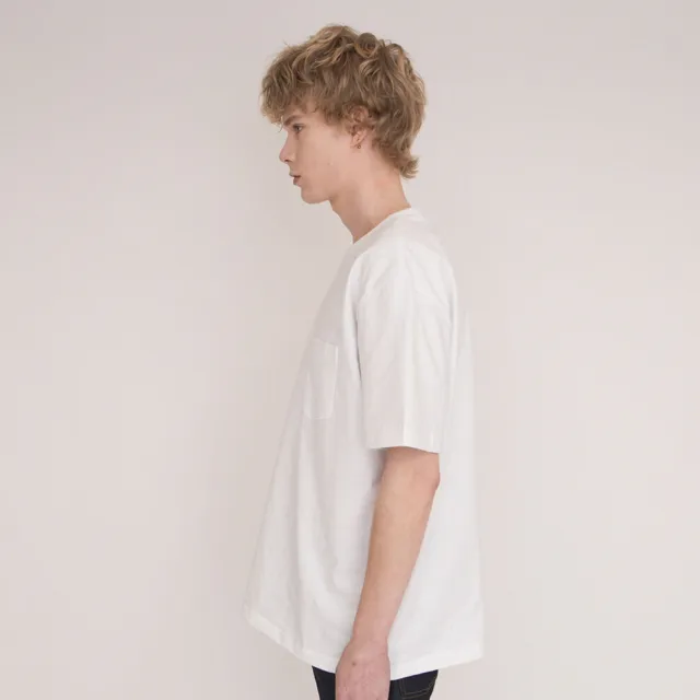 【LEVIS 官方旗艦】MIU美國製 男 單口袋短袖重磅T恤/BOXY寬鬆方正版型/250GSM厚棉 白 人氣新品 19858-0002