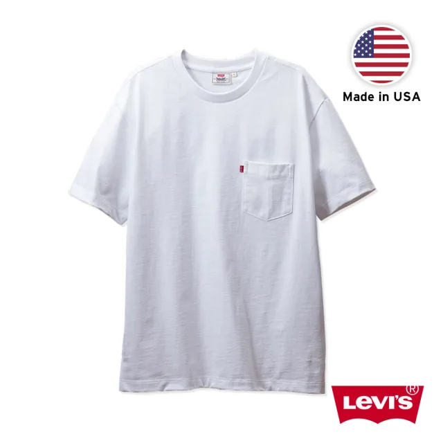 【LEVIS 官方旗艦】MIU美國製 男 單口袋短袖重磅T恤/BOXY寬鬆方正版型/250GSM厚棉 白 人氣新品 19858-0002