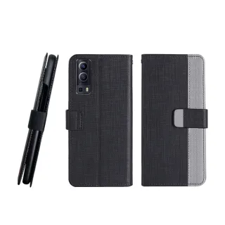 【CASE SHOP】vivo Y72/Y52 5G 前插卡側立式皮套-黑(內襯卡片夾層)