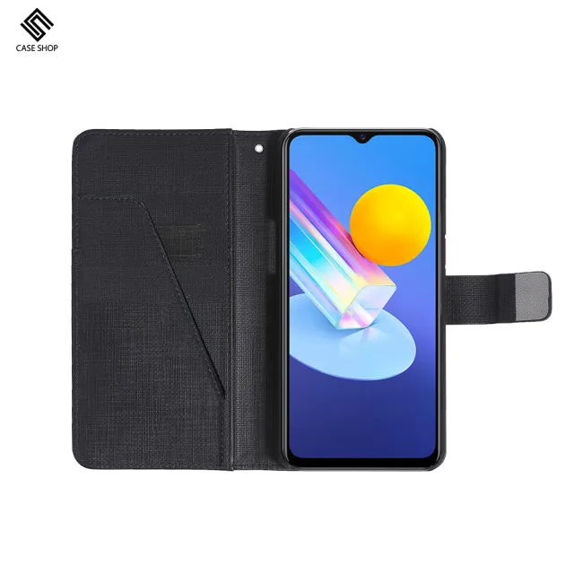 【CASE SHOP】vivo Y72/Y52 5G 前插卡側立式皮套-黑(內襯卡片夾層)