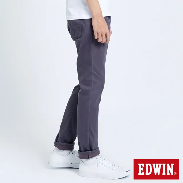 【EDWIN】男裝 EDGE皮邊雙袋窄管牛仔褲(灰色)